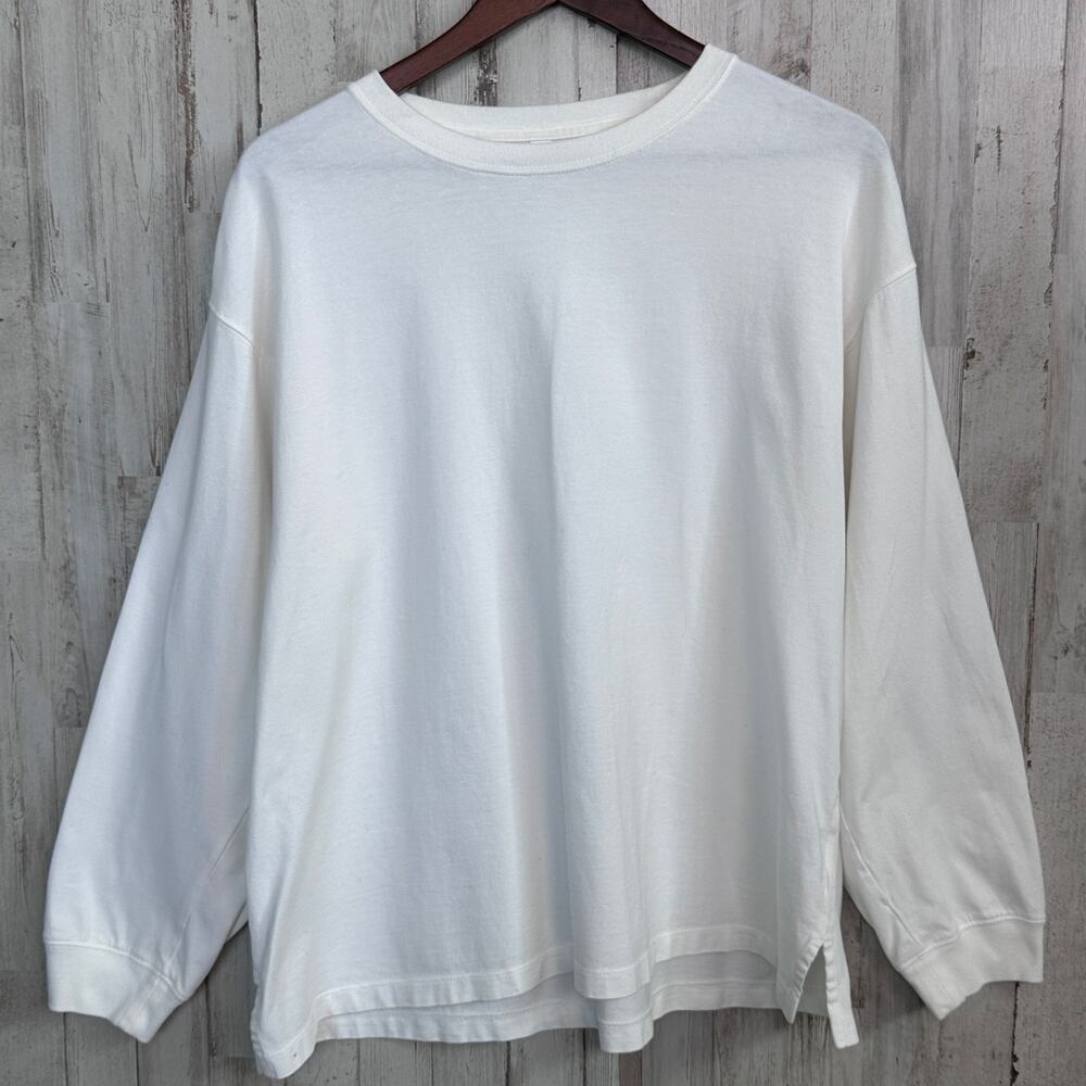NWOT Uniqlo 100 Cotton Soft Brushed Tee Shirt L White Long Sleeve Minimalist